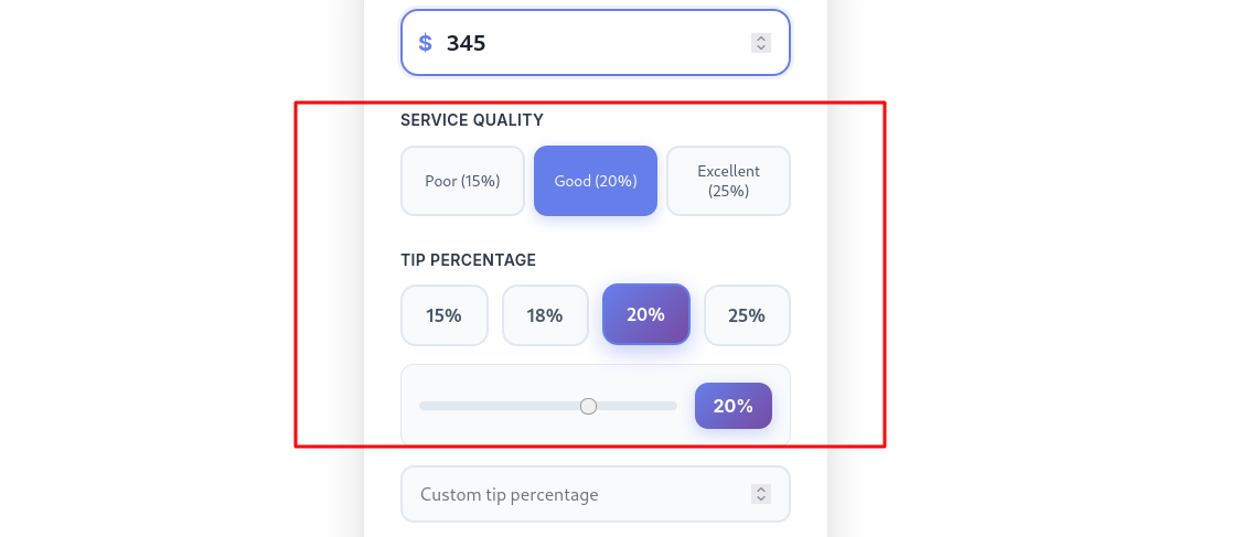 SplitTipNow Tip Calculator Tip Selection